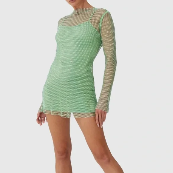 green emerald velvet dress Love Language mini main image 0